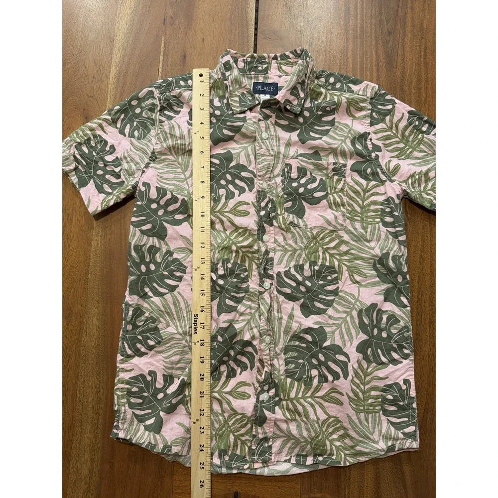 Children's Place Size 16 XXL Pink And Green Hawaiian Print Button Down Shirt